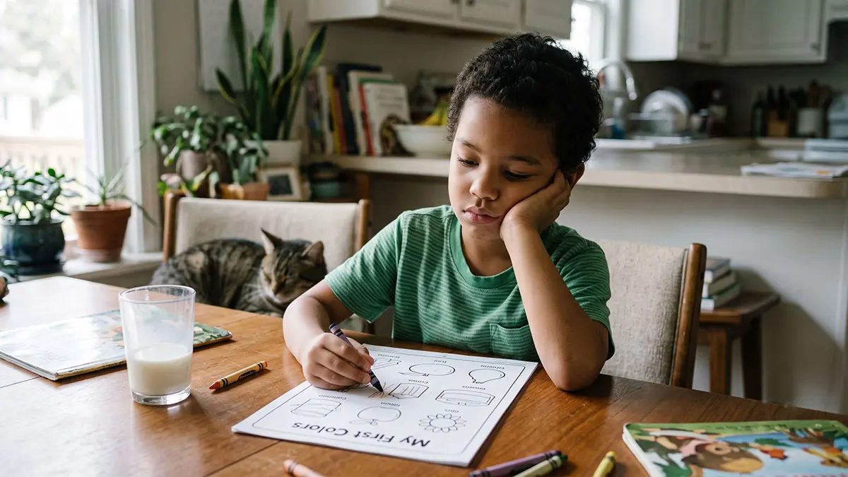 A bored child stuck in their cognitive comfort zone doing overly easy tasks without brain stimulation